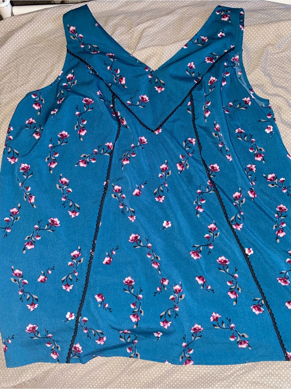 Teal Floral Sleeveless V-Neck Women’s Top